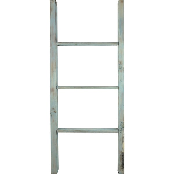 19W X 48H X 3 1/2D Vintage Farmhouse 3 Rung Ladder, Barnwood Decor Collection, Driftwood Blue